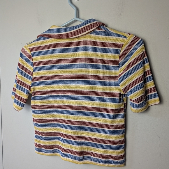 ZARA CROP Polo Shirt Women Short Sleeve Stripes Size S Colorful - Picture 5 of 7